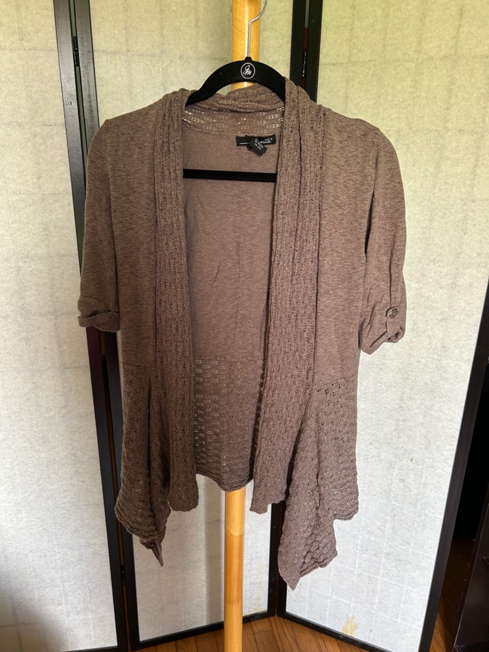 Willi Smith Brown Open-Front Knit Cardigan